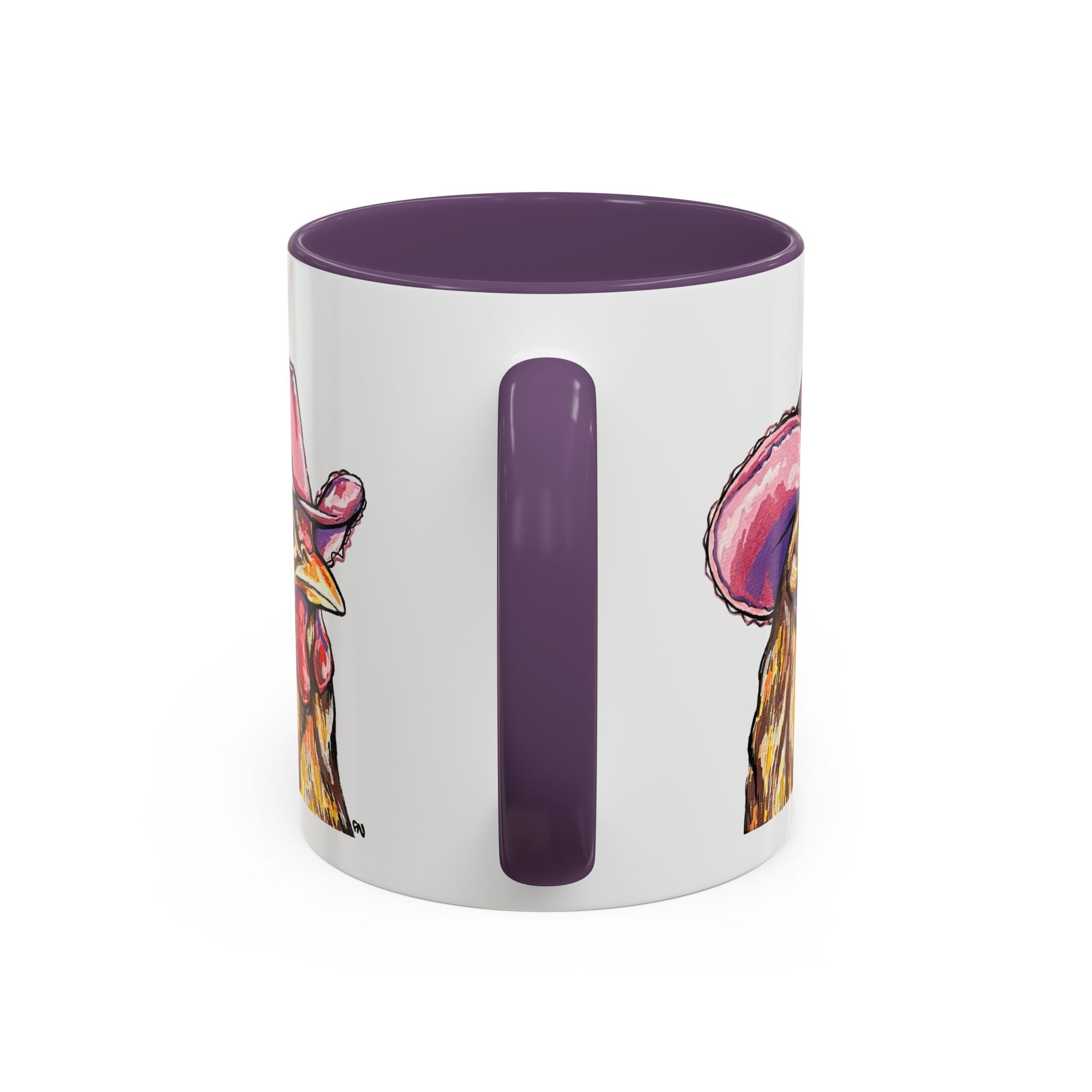 Cowgirl Chicken Coffee Mug — Colorful Hen Wearing Pink Cowboy Hat (Accent Mug, 11/15oz)