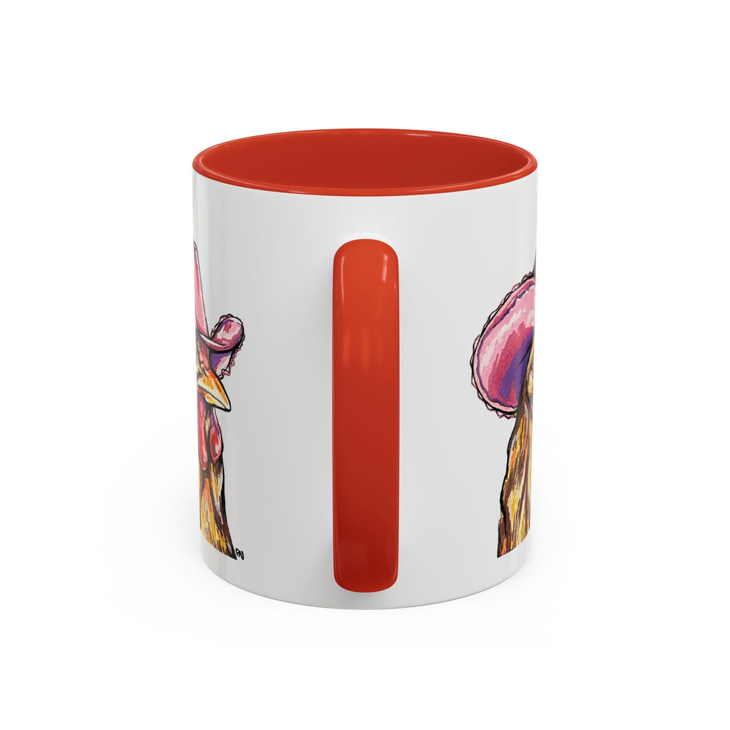 Cowgirl Chicken Coffee Mug — Colorful Hen Wearing Pink Cowboy Hat (Accent Mug, 11/15oz)