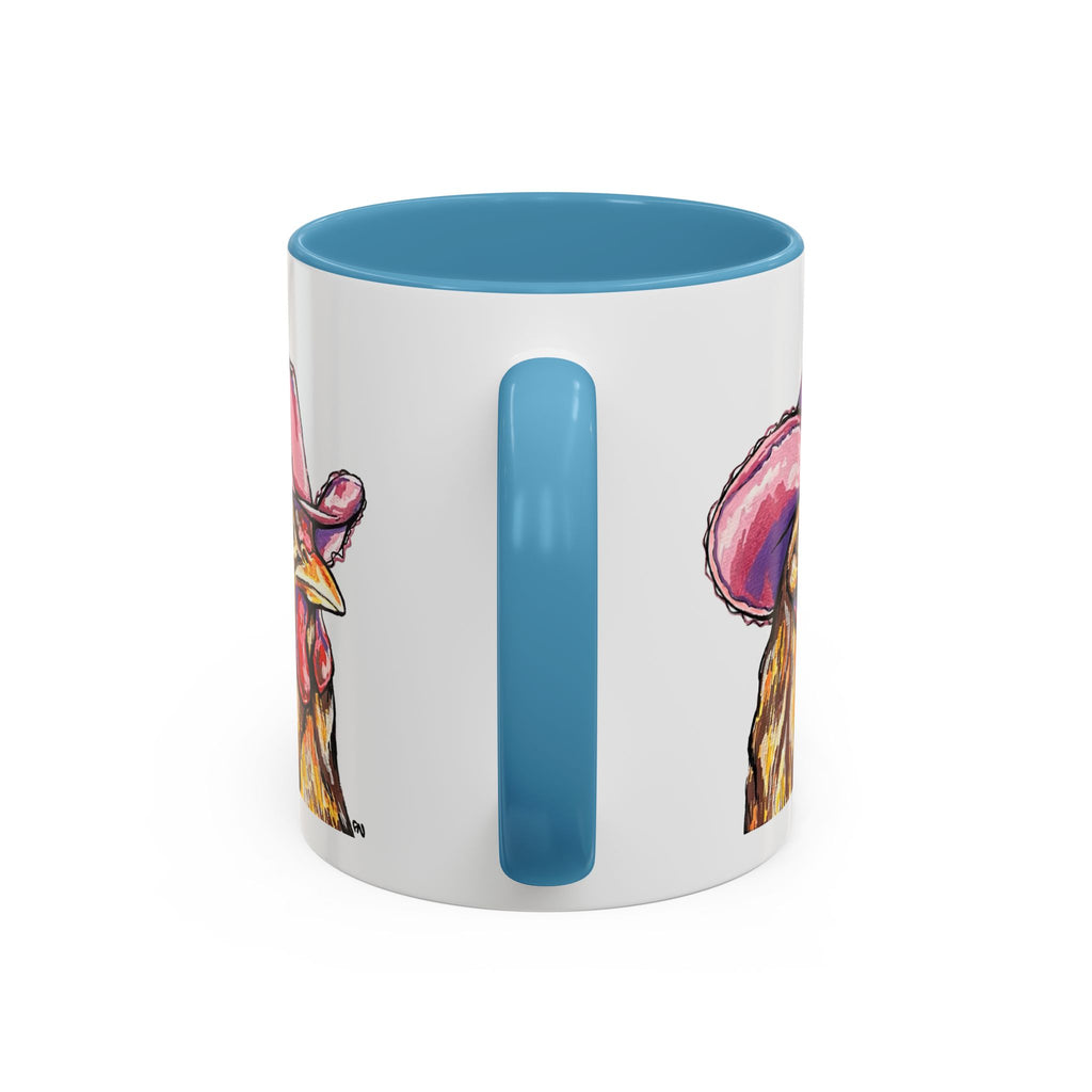 Cowgirl Chicken Coffee Mug — Colorful Hen Wearing Pink Cowboy Hat (Accent Mug, 11/15oz)