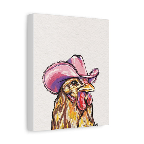 Cowgirl Chicken Drawing on a Stretched Canvas