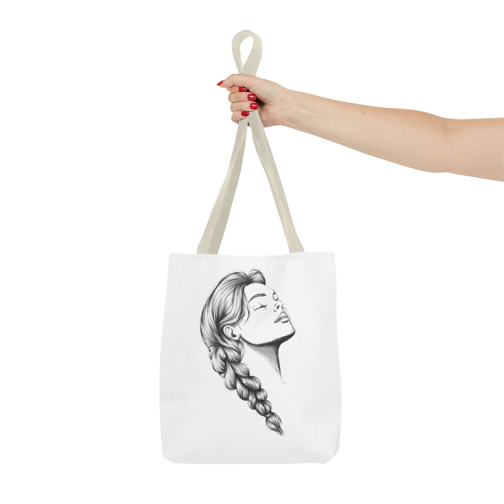 Braided Hair Portrait Tote Bag | Monochrome Line Art, Women's Profile