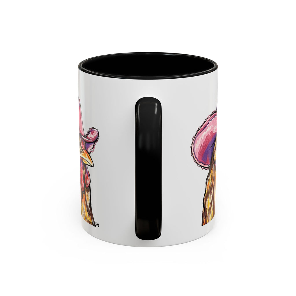 Cowgirl Chicken Coffee Mug — Colorful Hen Wearing Pink Cowboy Hat (Accent Mug, 11/15oz)