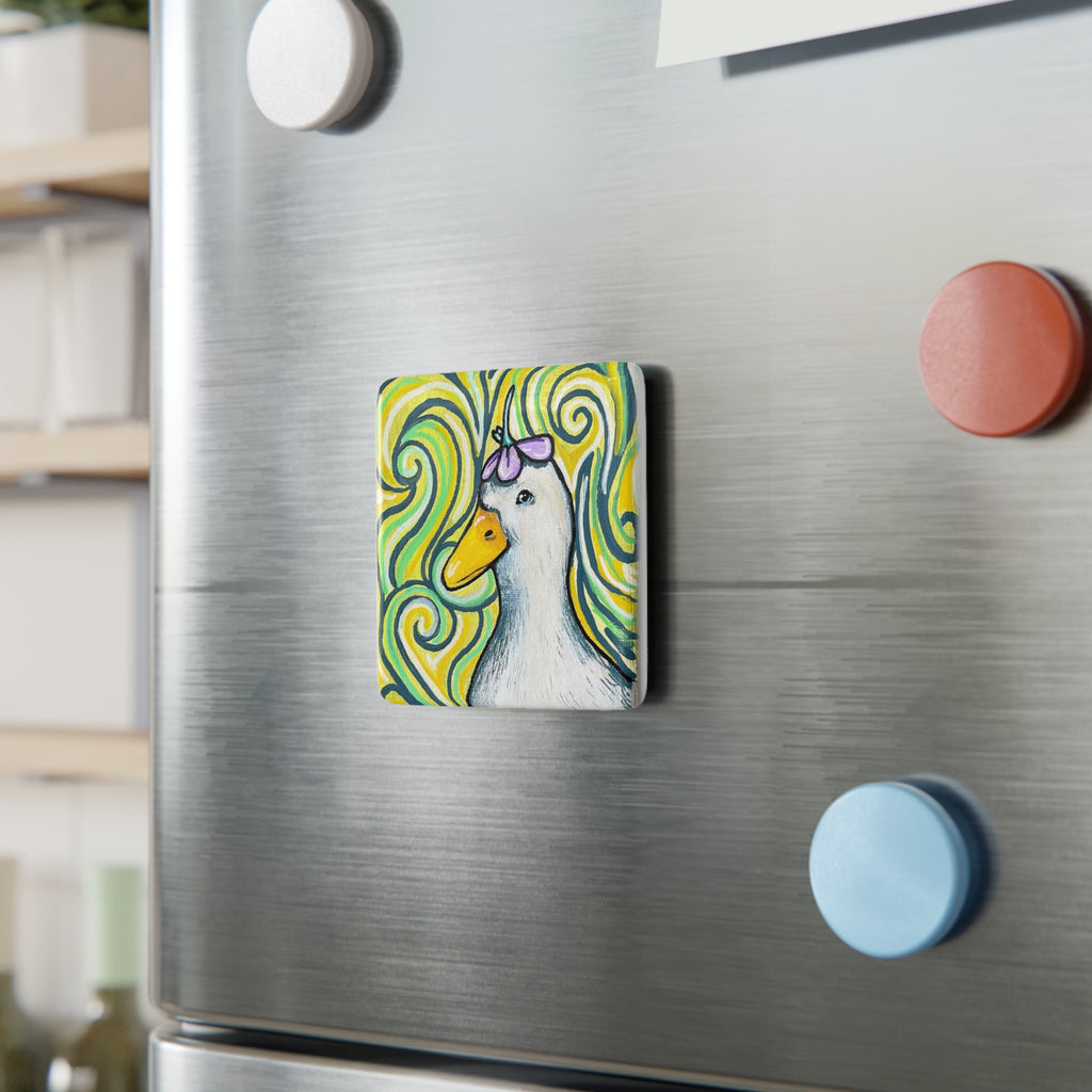 Goose Drawing on a Porcelain Magnet, Square