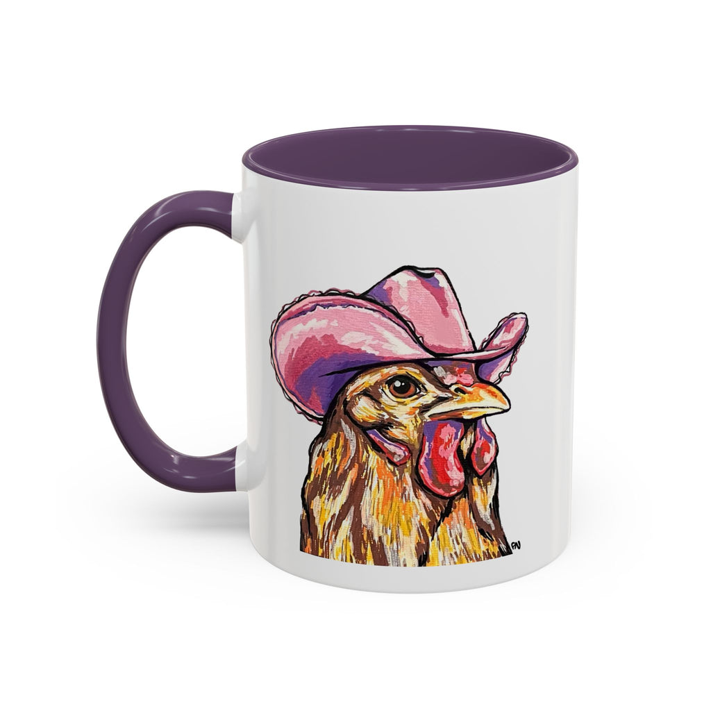 Cowgirl Chicken Coffee Mug — Colorful Hen Wearing Pink Cowboy Hat (Accent Mug, 11/15oz)