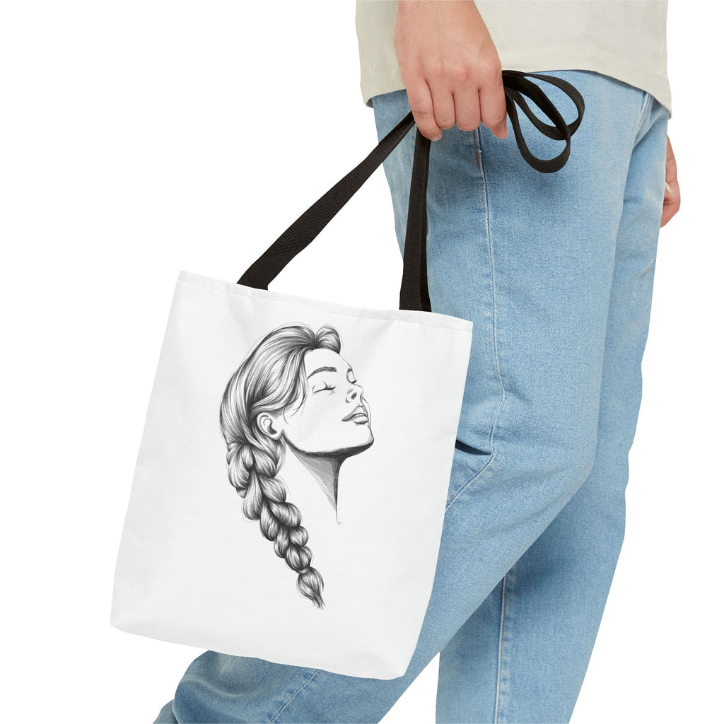 Braided Hair Portrait Tote Bag | Monochrome Line Art, Women's Profile