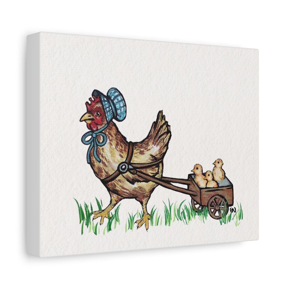 Mother Hen and Baby Chicks on a Stretched Canvas