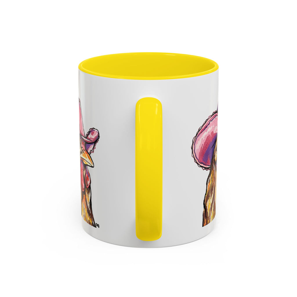 Cowgirl Chicken Coffee Mug — Colorful Hen Wearing Pink Cowboy Hat (Accent Mug, 11/15oz)