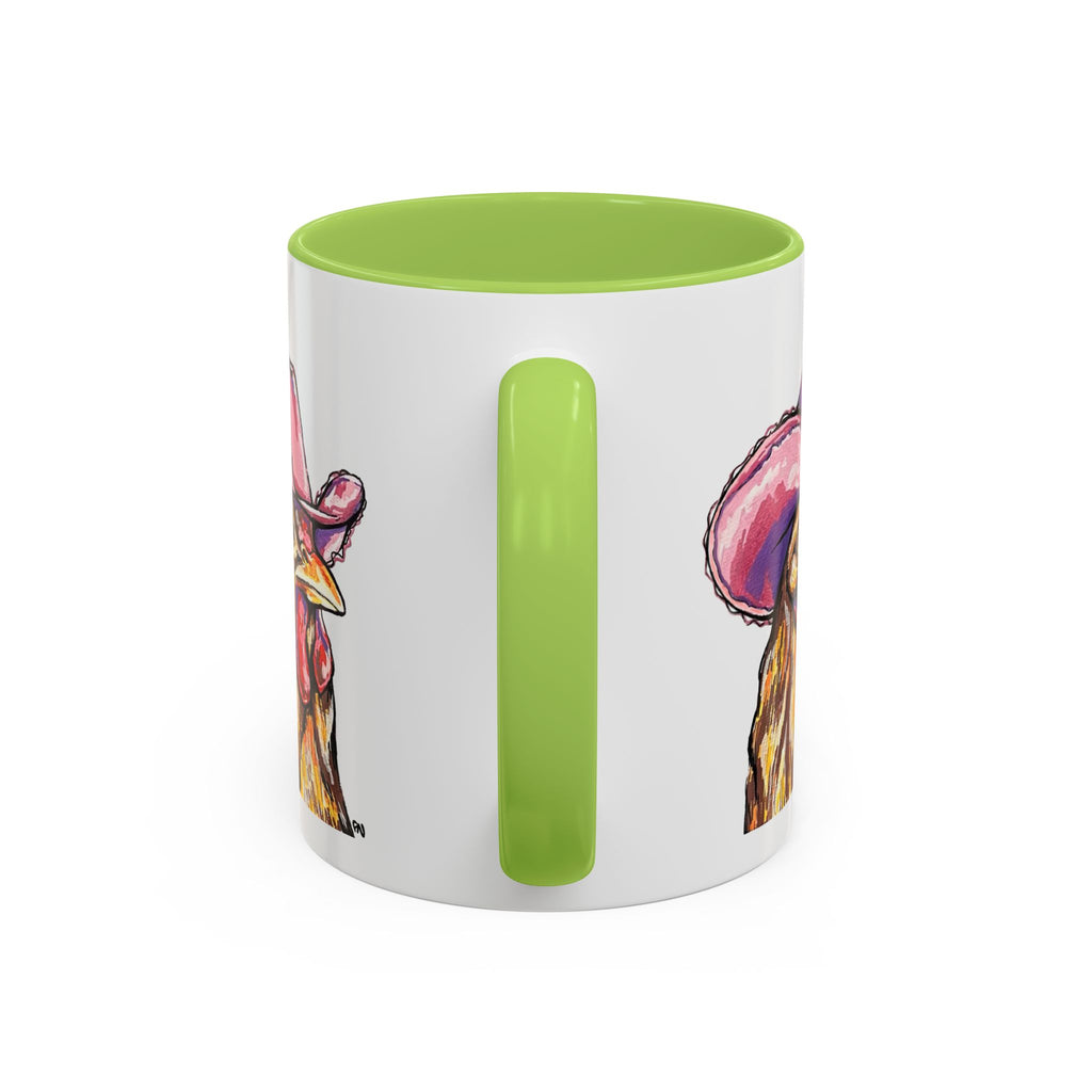 Cowgirl Chicken Coffee Mug — Colorful Hen Wearing Pink Cowboy Hat (Accent Mug, 11/15oz)