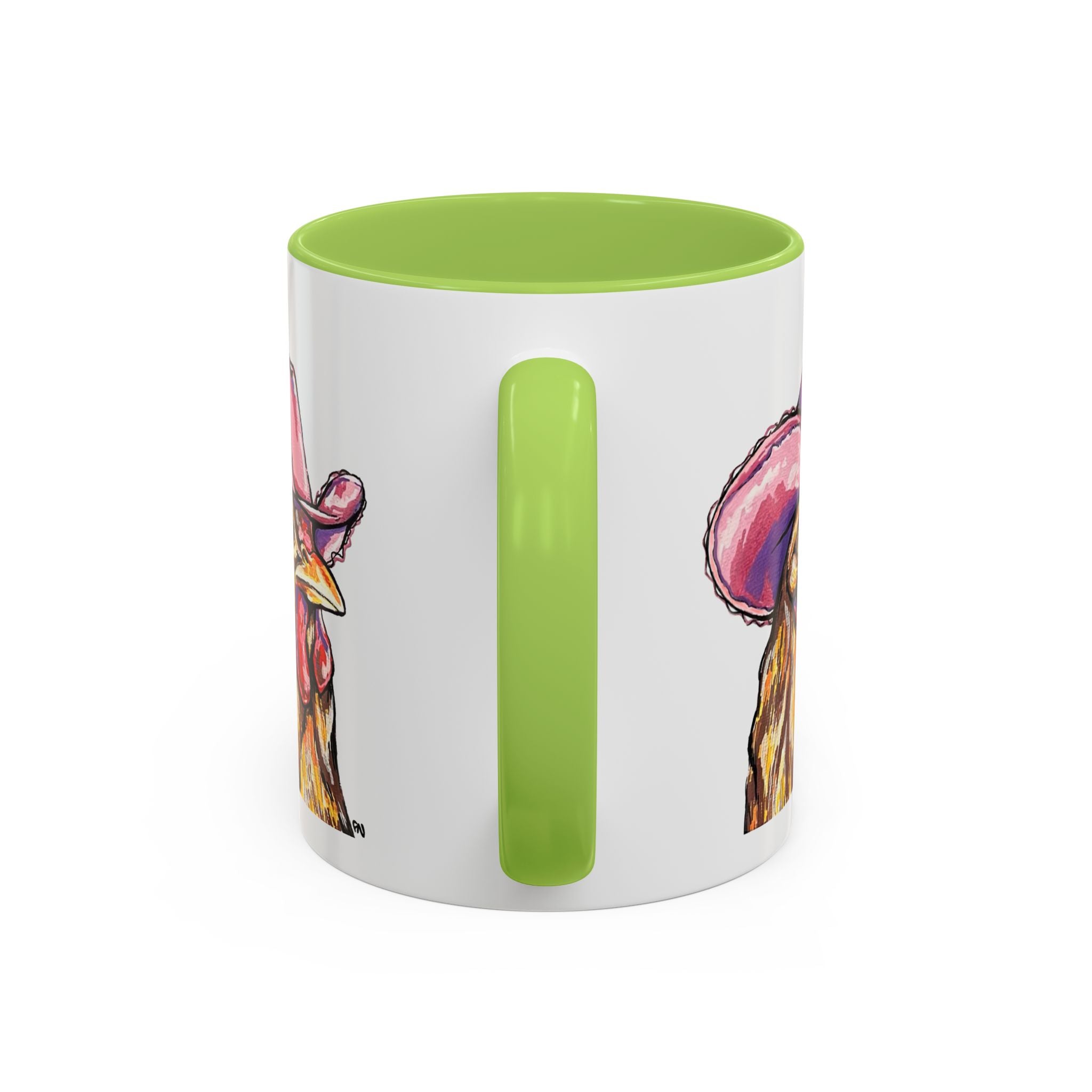 Cowgirl Chicken Coffee Mug — Colorful Hen Wearing Pink Cowboy Hat (Accent Mug, 11/15oz)
