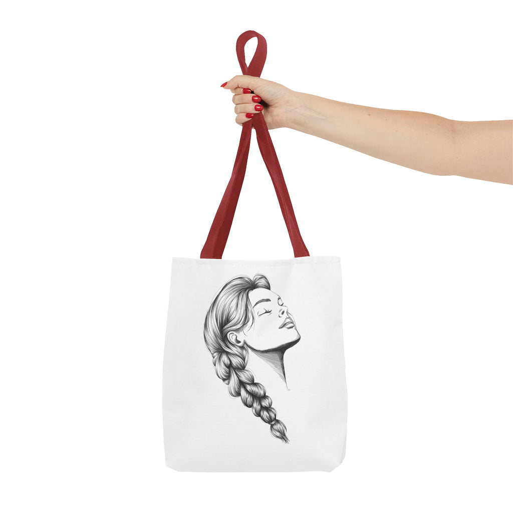 Braided Hair Portrait Tote Bag | Monochrome Line Art, Women's Profile
