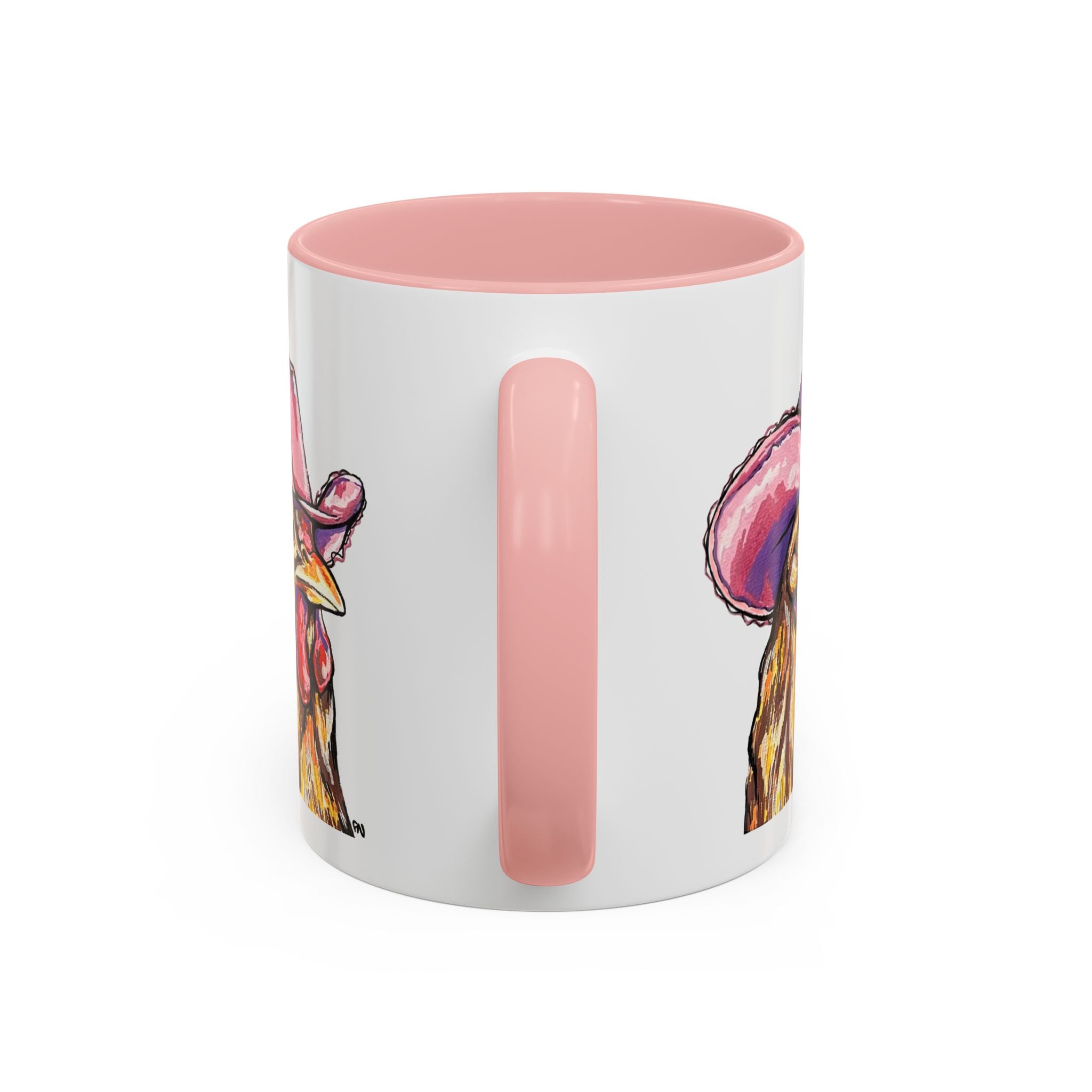 Cowgirl Chicken Coffee Mug — Colorful Hen Wearing Pink Cowboy Hat (Accent Mug, 11/15oz)