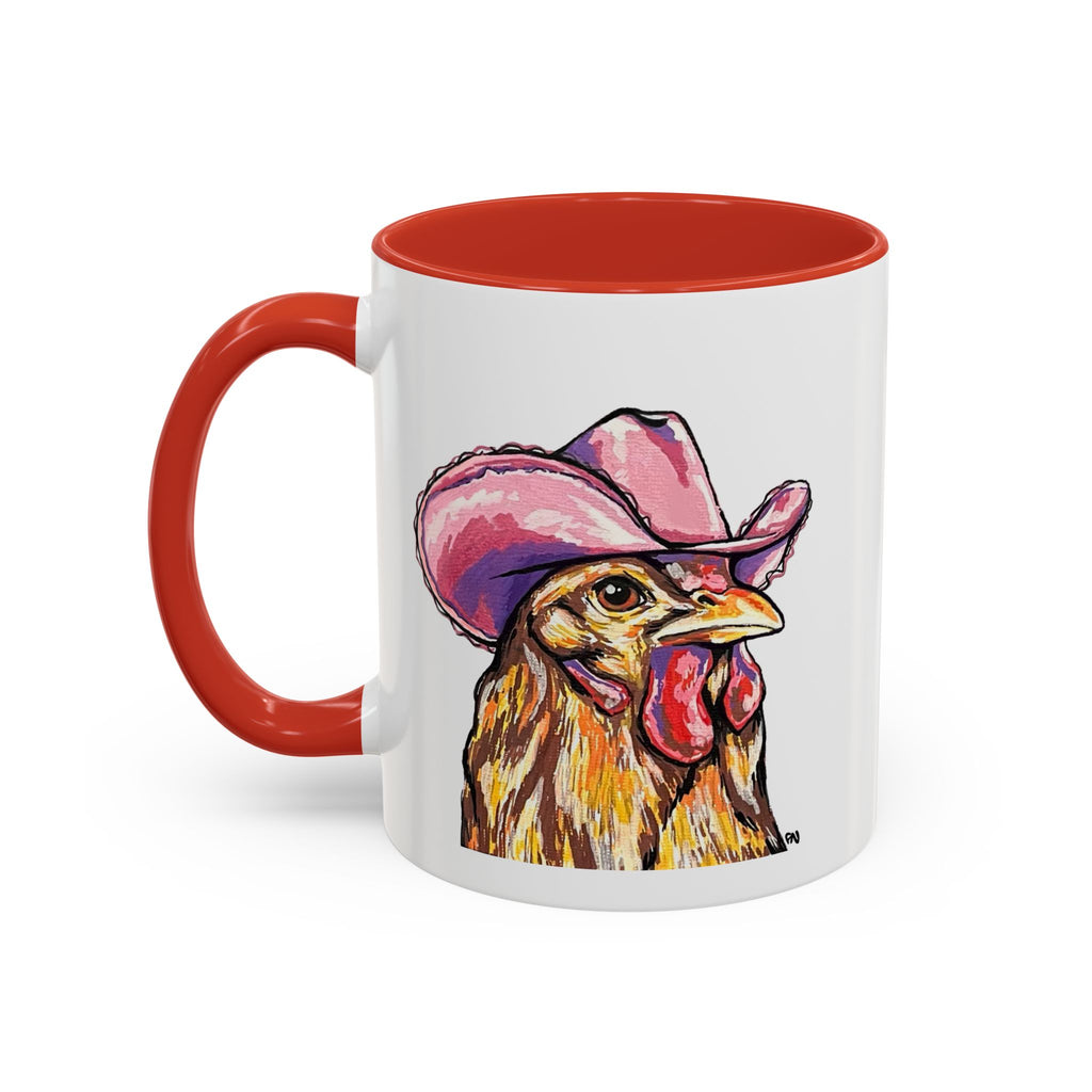 Cowgirl Chicken Coffee Mug — Colorful Hen Wearing Pink Cowboy Hat (Accent Mug, 11/15oz)