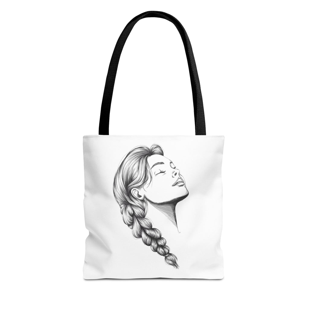 Braided Hair Portrait Tote Bag | Monochrome Line Art, Women's Profile