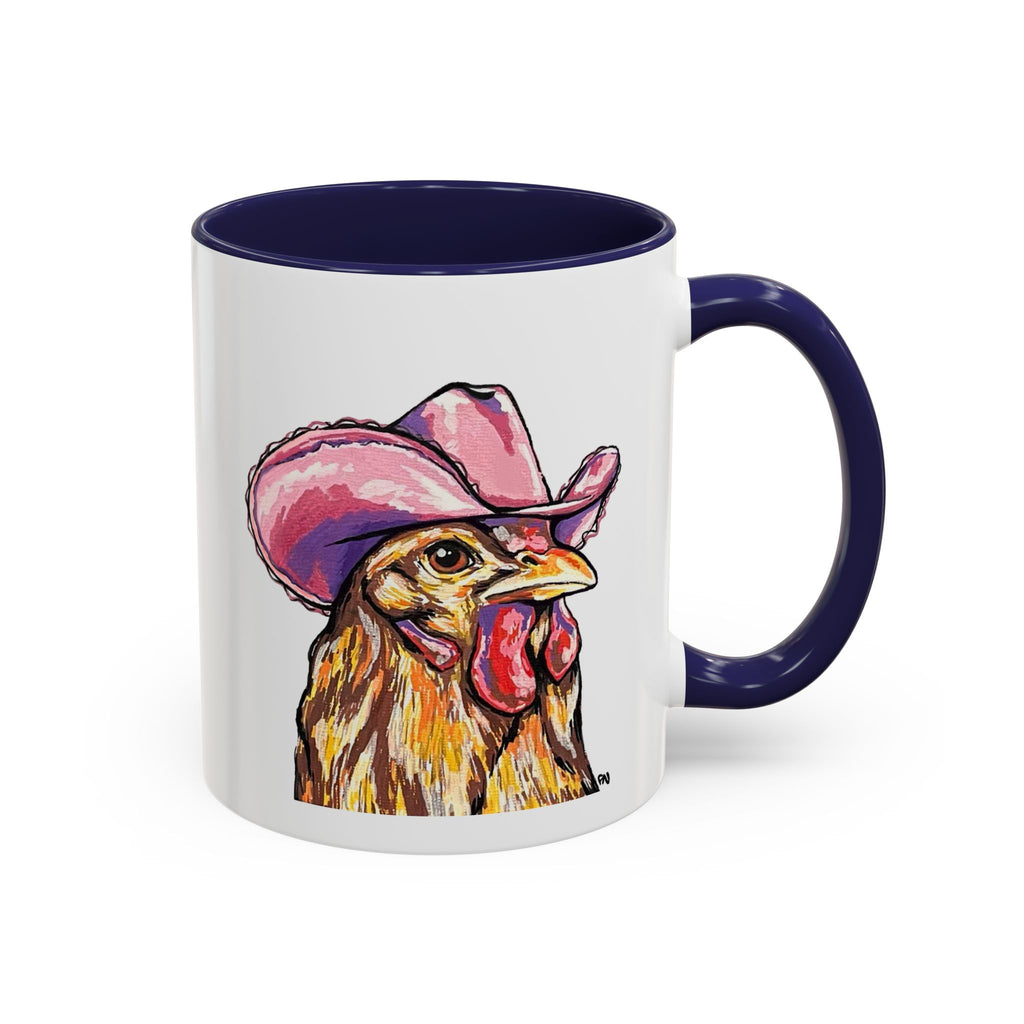 Cowgirl Chicken Coffee Mug — Colorful Hen Wearing Pink Cowboy Hat (Accent Mug, 11/15oz)