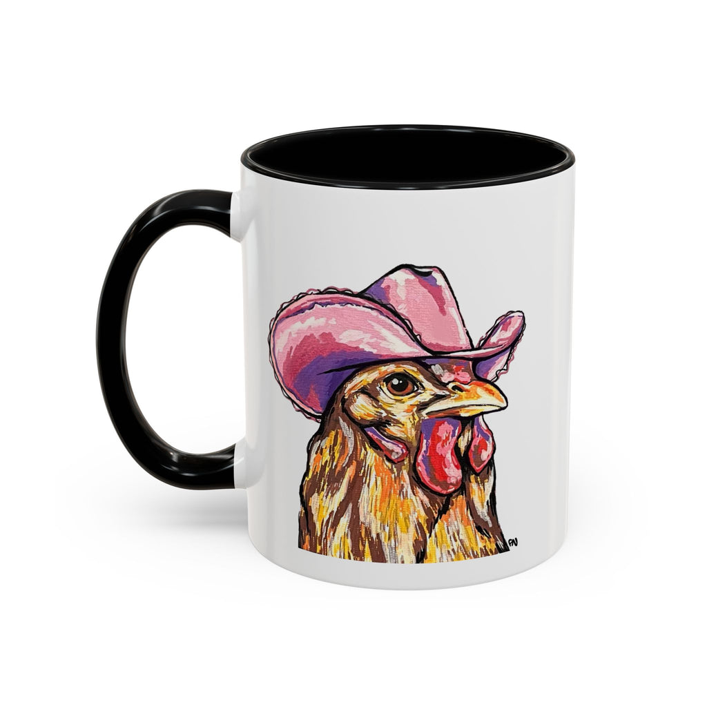 Cowgirl Chicken Coffee Mug — Colorful Hen Wearing Pink Cowboy Hat (Accent Mug, 11/15oz)