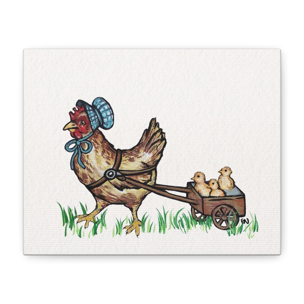 Mother Hen and Baby Chicks on a Stretched Canvas