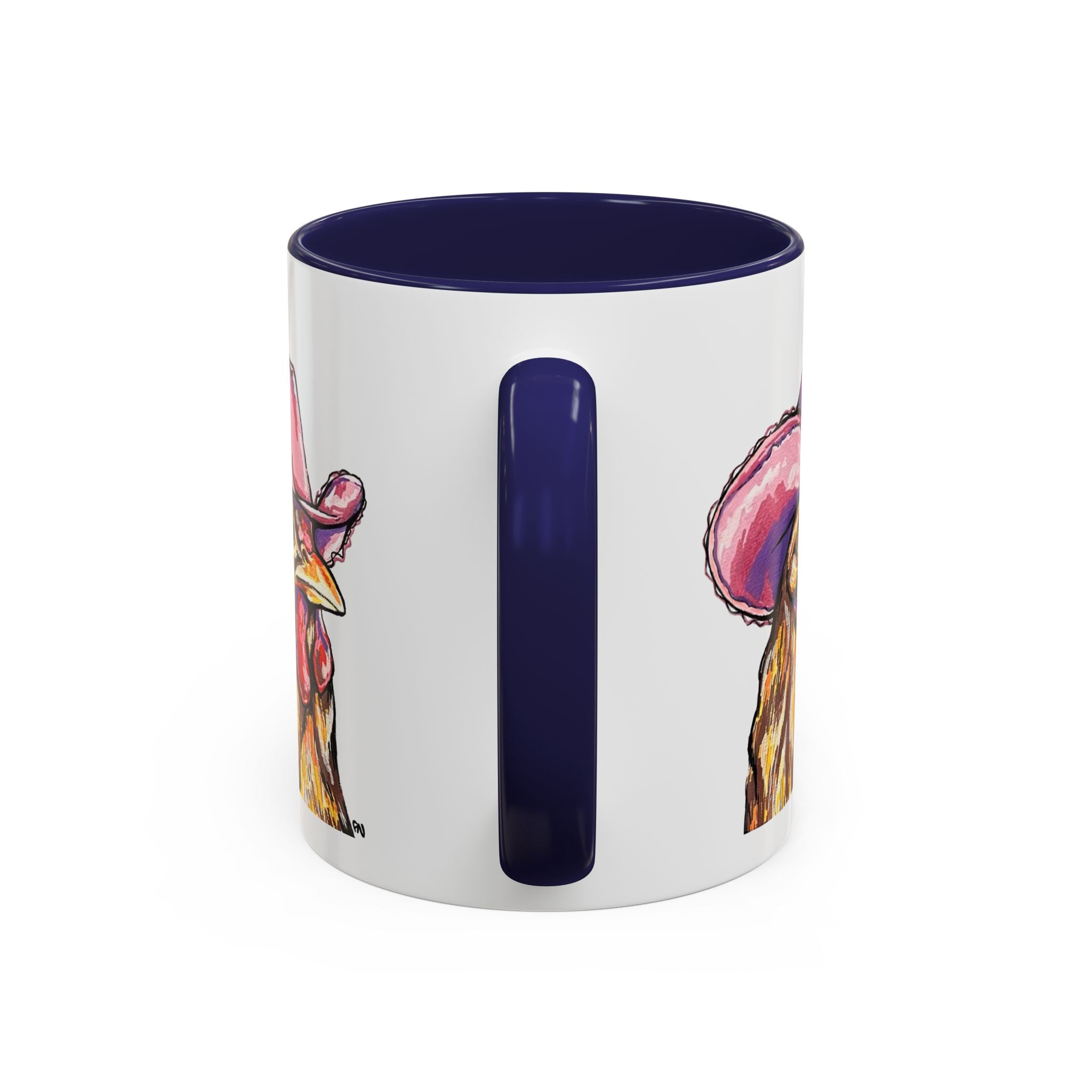 Cowgirl Chicken Coffee Mug — Colorful Hen Wearing Pink Cowboy Hat (Accent Mug, 11/15oz)