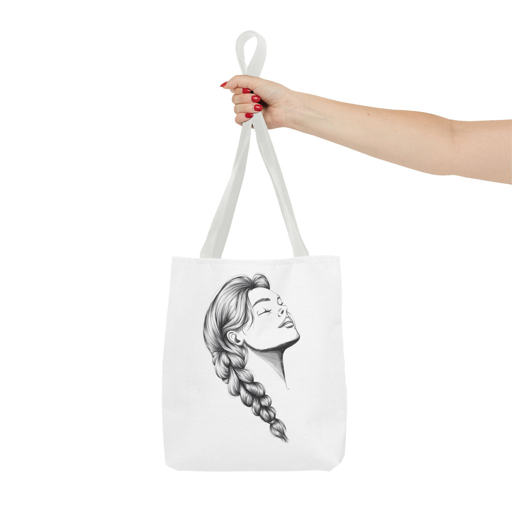 Braided Hair Portrait Tote Bag | Monochrome Line Art, Women's Profile