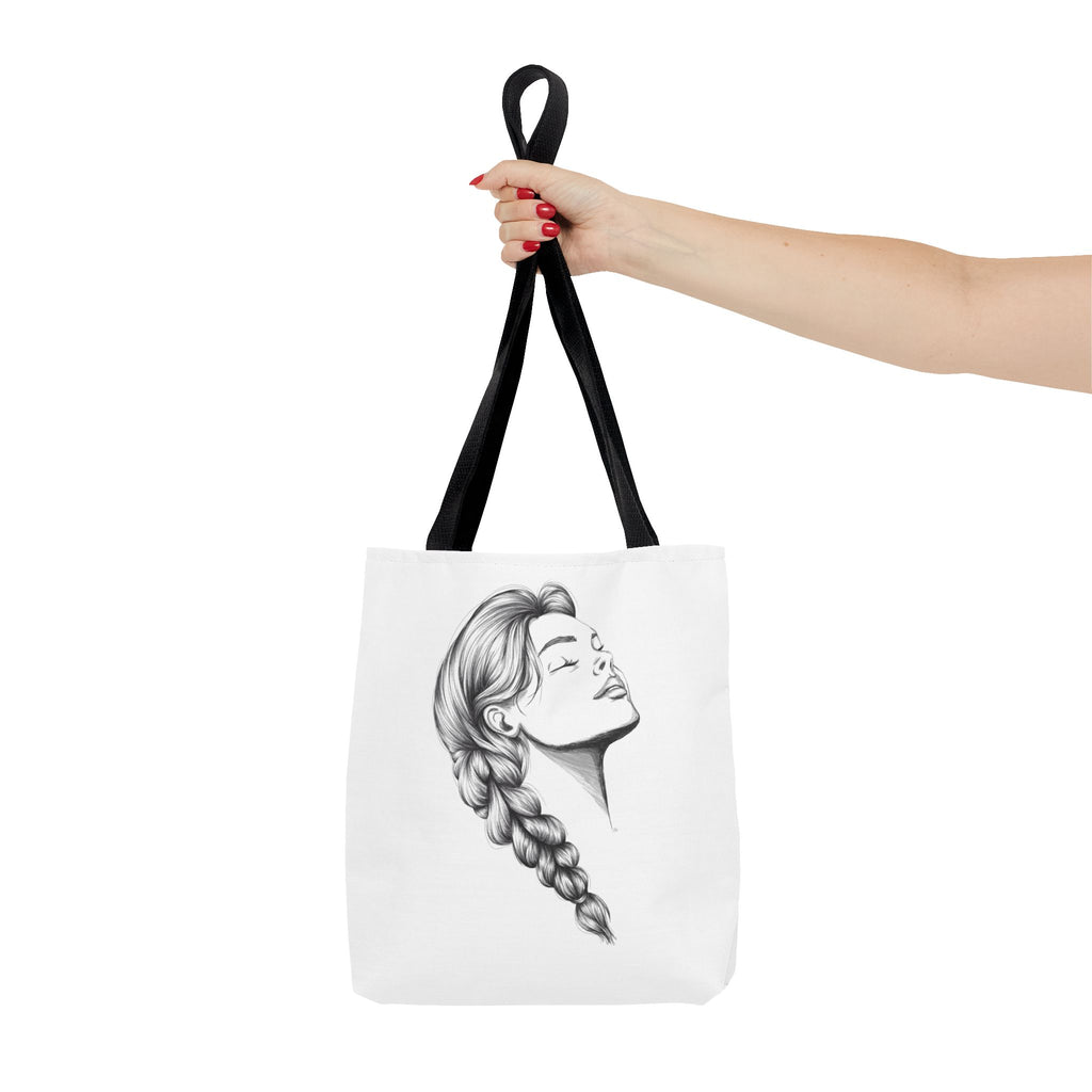 Braided Hair Portrait Tote Bag | Monochrome Line Art, Women's Profile
