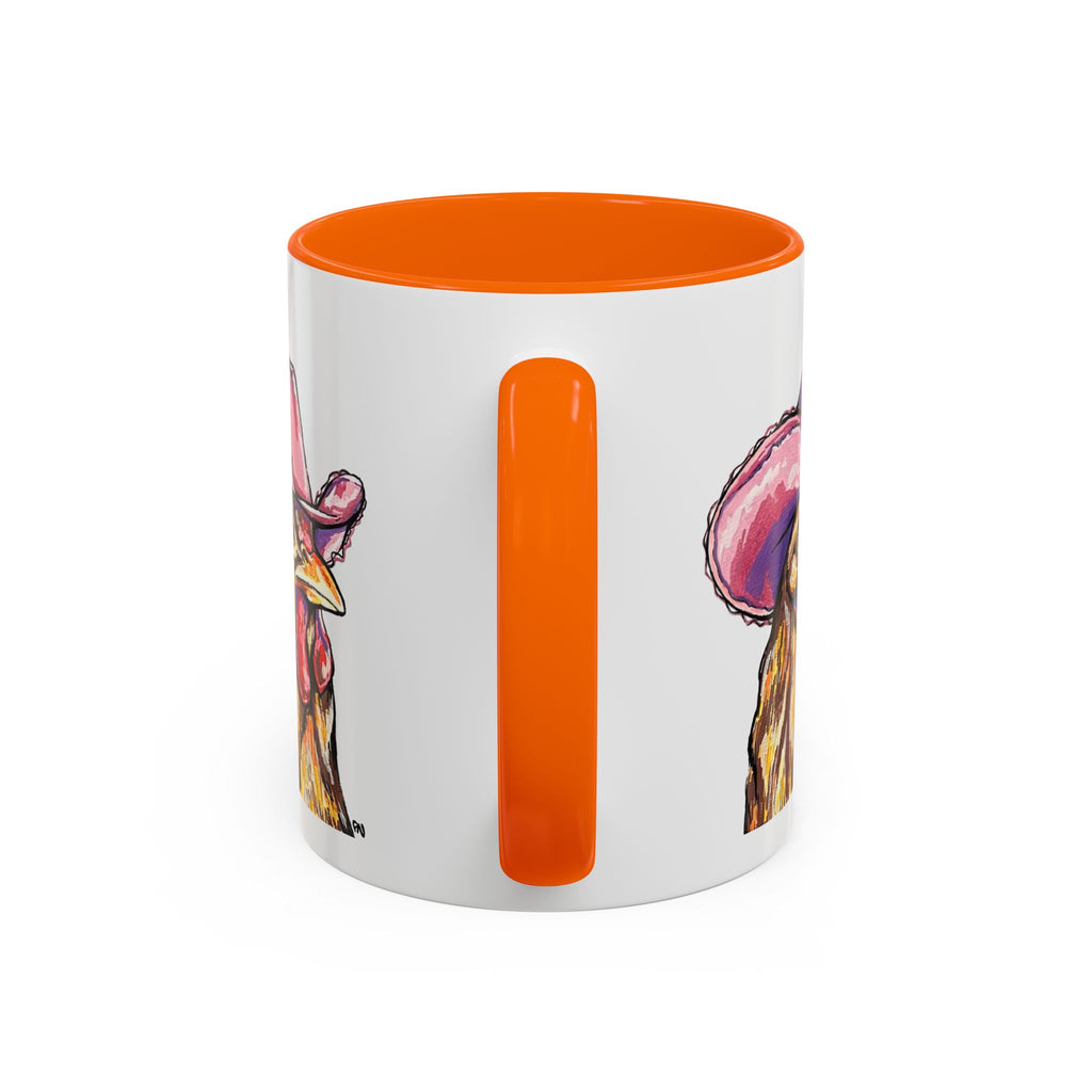 Cowgirl Chicken Coffee Mug — Colorful Hen Wearing Pink Cowboy Hat (Accent Mug, 11/15oz)